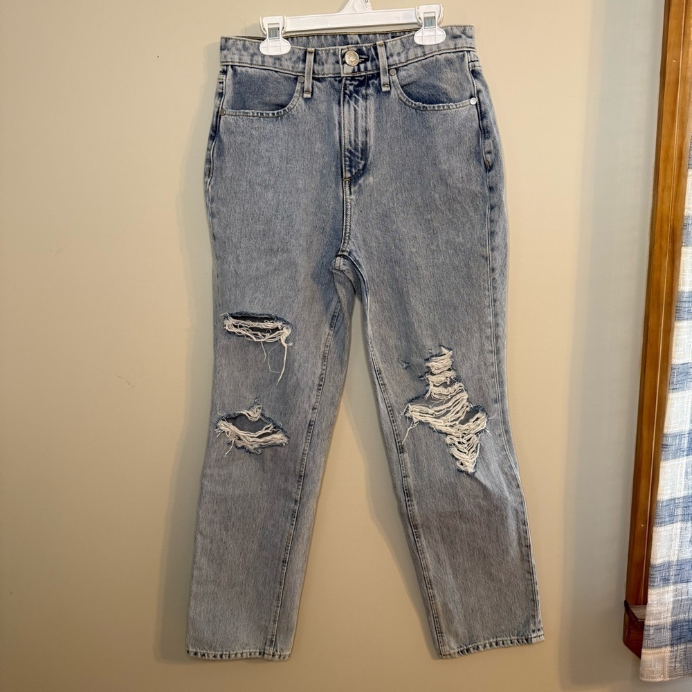 RAG & BONE High Rise Distressed Cigarette Madison Jeans with Holes 25 - Picture 3 of 13